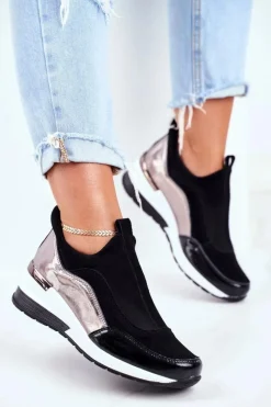 Buty damskie Vinceza Skórzane Sneakersy Na Koturnie Vinceza 7780 Czarne