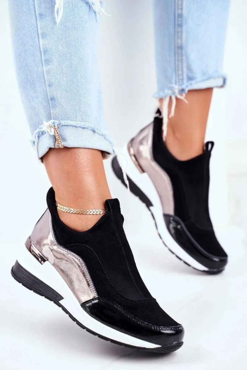 Buty damskie Vinceza Skórzane Sneakersy Na Koturnie Vinceza 7780 Czarne