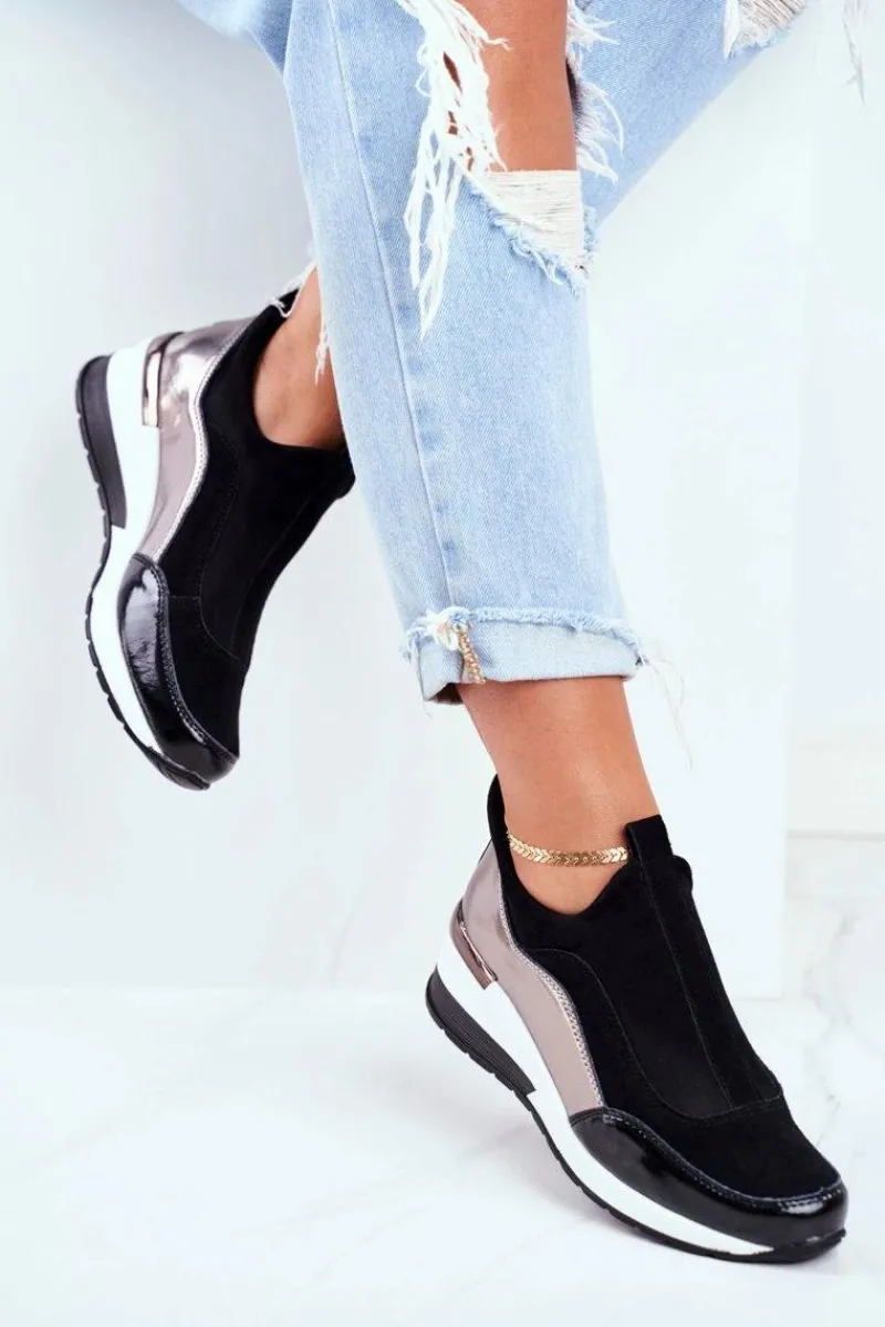 Buty damskie Vinceza Skórzane Sneakersy Na Koturnie Vinceza 7780 Czarne