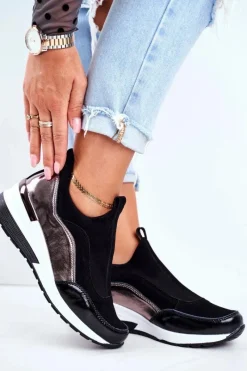 Buty damskie Vinceza Skórzane Sneakersy Na Koturnie Vinceza 7780 Czarne