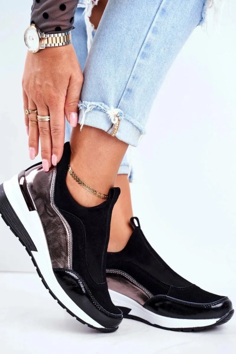 Buty damskie Vinceza Skórzane Sneakersy Na Koturnie Vinceza 7780 Czarne