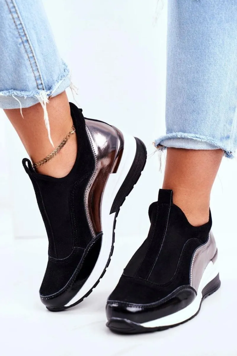 Buty damskie Vinceza Skórzane Sneakersy Na Koturnie Vinceza 7780 Czarne