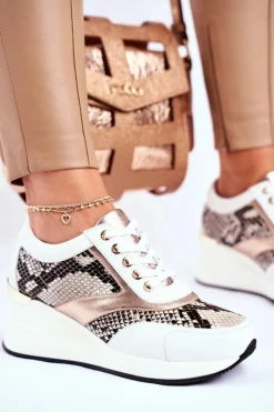 GOE Skórzane Sneakersy Na Koturnie GG2N3045 Białe