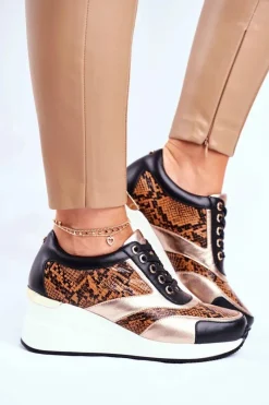 Hot Skórzane Sneakersy Na Koturnie GG2N3044 Czarne Damskie Sneakersy Damskie|Botki Skórzane