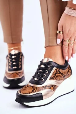 Hot Skórzane Sneakersy Na Koturnie GG2N3044 Czarne Damskie Sneakersy Damskie|Botki Skórzane