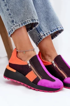 Buty Sportowe Na Platformie>Maciejka Skórzane Sneakersy Na Koturnie 06853-15 Czarne