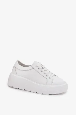 Best Skórzane Sneakersy Na Masywnej Platformie Białe Sylvessa Damskie Buty Sportowe Na Platformie