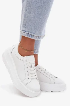 Best Skórzane Sneakersy Na Masywnej Platformie Białe Sylvessa Damskie Buty Sportowe Na Platformie