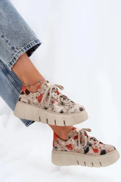 Clearance Maciejka Skórzane Sneakersy Na Platformie 06891-18 Beżowe