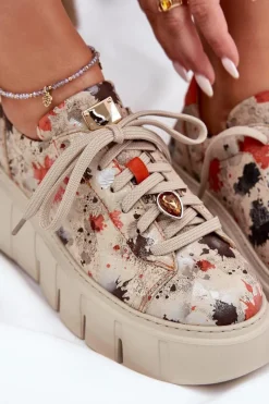 Clearance Maciejka Skórzane Sneakersy Na Platformie 06891-18 Beżowe