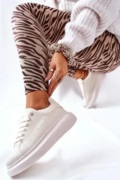 Buty Sportowe Na Platformie>Boto Skórzane Sportowe Buty Na Platformie Beżowe Lemmy