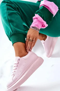 Hot Boto Skórzane Sportowe Buty Na Platformie Różowe Lemmy