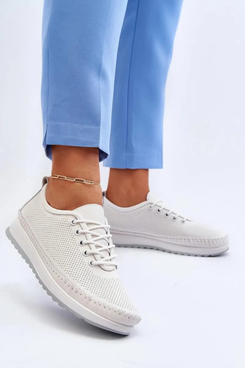 Sneakersy Damskie>Buty damskie Vinceza Skórzane Sportowe Buty Trampki Damskie Białe Lalnai Biały