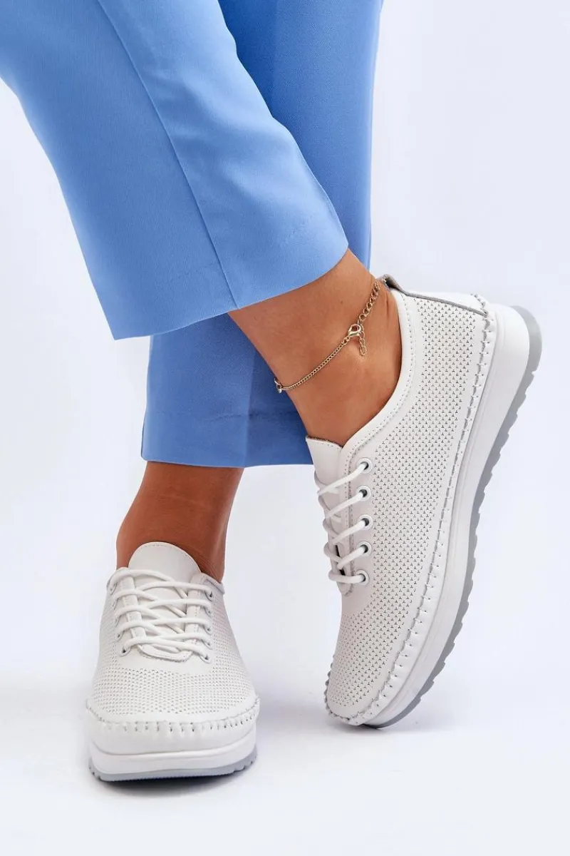 Sneakersy Damskie>Buty damskie Vinceza Skórzane Sportowe Buty Trampki Damskie Białe Lalnai Biały