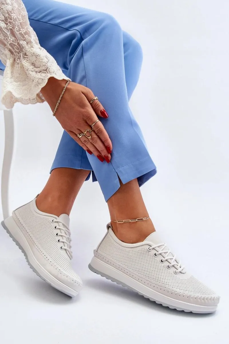 Sneakersy Damskie>Buty damskie Vinceza Skórzane Sportowe Buty Trampki Damskie Białe Lalnai Biały