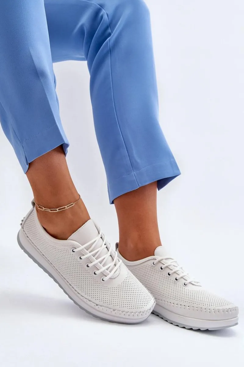 Sneakersy Damskie>Buty damskie Vinceza Skórzane Sportowe Buty Trampki Damskie Białe Lalnai Biały