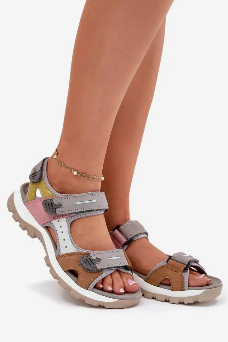 Hot Skórzane Sportowe Sandały Damskie 54C1293 Multikolor Damskie Sandały Płaskie