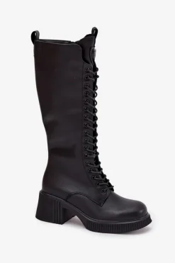 Kozaki Ocieplane|Kozaki Przed Kolano></noscript>Buty damskie Vinceza Skórzane Sznurowane Kozaki Na Klocku Ocieplane Vinceza 66804 Czarne