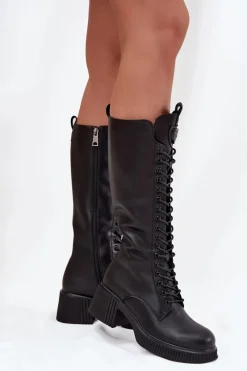 Kozaki Ocieplane|Kozaki Przed Kolano></noscript>Buty damskie Vinceza Skórzane Sznurowane Kozaki Na Klocku Ocieplane Vinceza 66804 Czarne