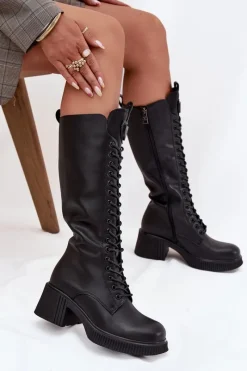 Kozaki Ocieplane|Kozaki Przed Kolano></noscript>Buty damskie Vinceza Skórzane Sznurowane Kozaki Na Klocku Ocieplane Vinceza 66804 Czarne