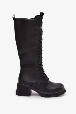 Kozaki Ocieplane|Kozaki Przed Kolano></noscript>Buty damskie Vinceza Skórzane Sznurowane Kozaki Na Klocku Ocieplane Vinceza 66804 Czarne