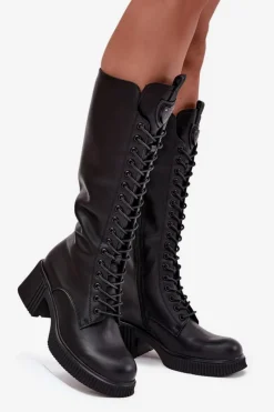 Kozaki Ocieplane|Kozaki Przed Kolano></noscript>Buty damskie Vinceza Skórzane Sznurowane Kozaki Na Klocku Ocieplane Vinceza 66804 Czarne