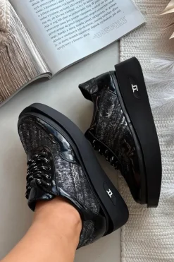 Buty Sportowe Na Platformie|Półbuty Skórzane></noscript>Artiker Skórzane Sznurowane Półbuty Damskie Na Platformie 57C2043 Czarno-Srebrne Czarny