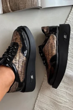 Outlet Skórzane Sznurowane Półbuty Damskie Na Platformie 57C2044 Czarne Damskie Buty Sportowe Na Platformie|Półbuty Skórzane