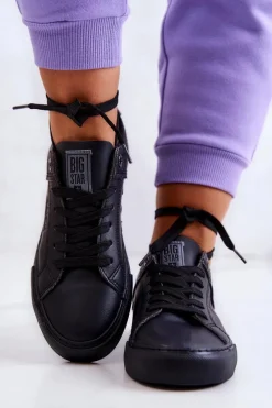 Trampki Damskie Big Star|Trampki Damskie Niskie>Big Star Shoes Skórzane Tenisówki Big Star JJ274214 Czarne