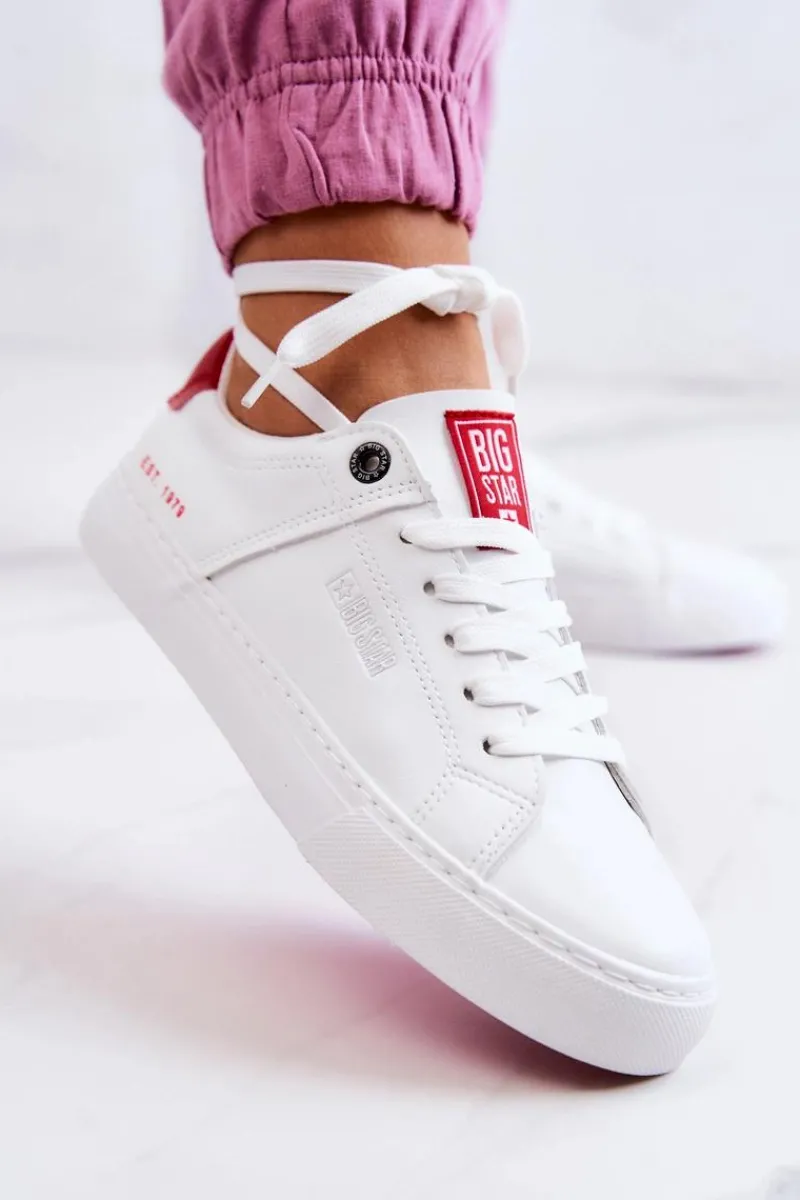Trampki Damskie Big Star|Trampki Damskie Niskie>Big Star Shoes Skórzane Tenisówki Big Star JJ274212 Biało-Czerwone