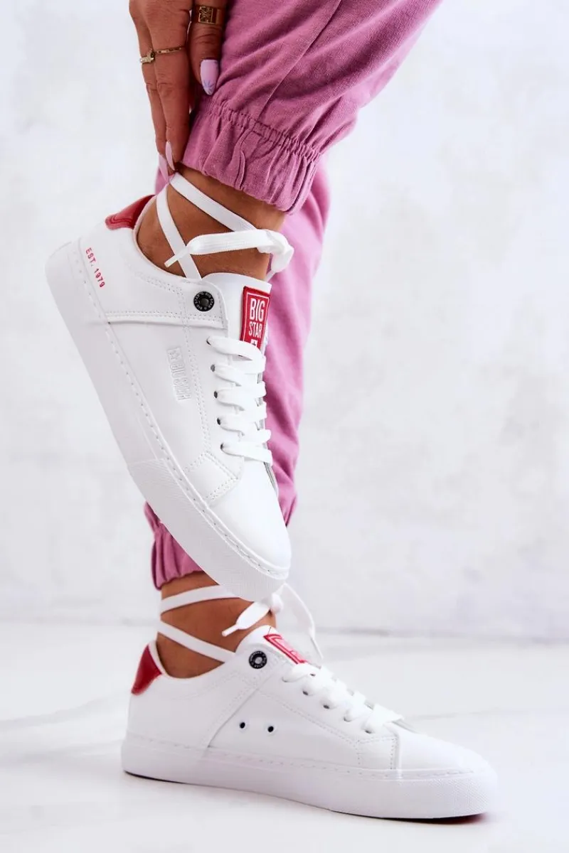 Trampki Damskie Big Star|Trampki Damskie Niskie>Big Star Shoes Skórzane Tenisówki Big Star JJ274212 Biało-Czerwone