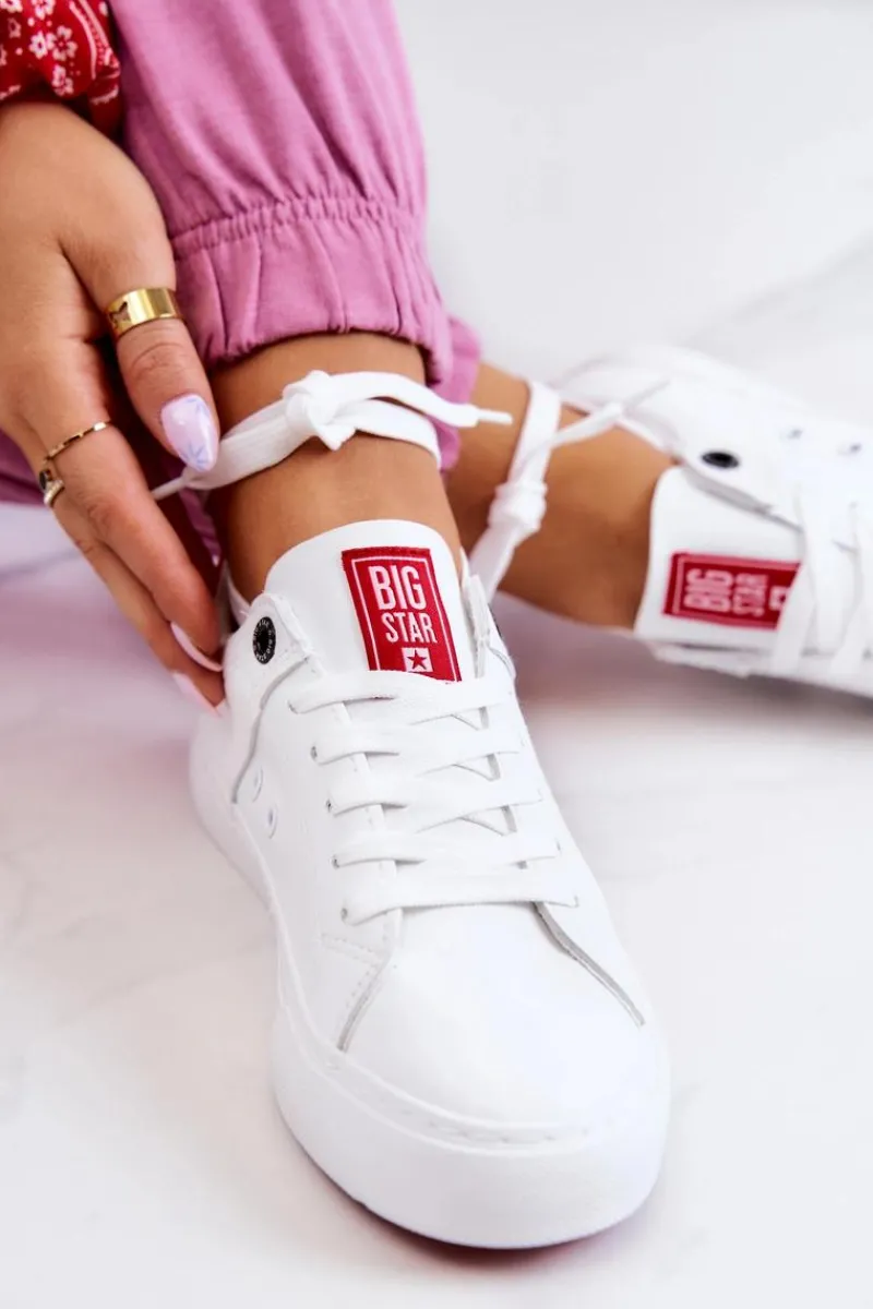 Trampki Damskie Big Star|Trampki Damskie Niskie>Big Star Shoes Skórzane Tenisówki Big Star JJ274212 Biało-Czerwone
