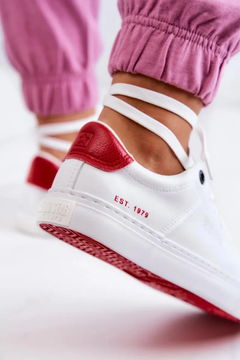 Trampki Damskie Big Star|Trampki Damskie Niskie>Big Star Shoes Skórzane Tenisówki Big Star JJ274212 Biało-Czerwone