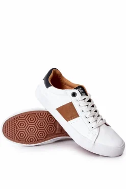 Discount Big Star Shoes Skórzane Tenisówki Big Star II174037 Biało-Beżowe