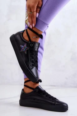 Big Star Shoes Skórzane Tenisówki Gwiazda Big Star JJ274243 Czarne Czarny