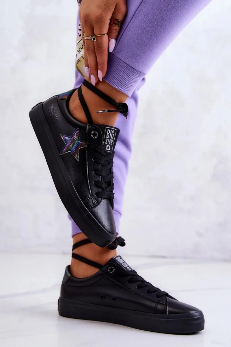 Big Star Shoes Skórzane Tenisówki Gwiazda Big Star JJ274243 Czarne Czarny