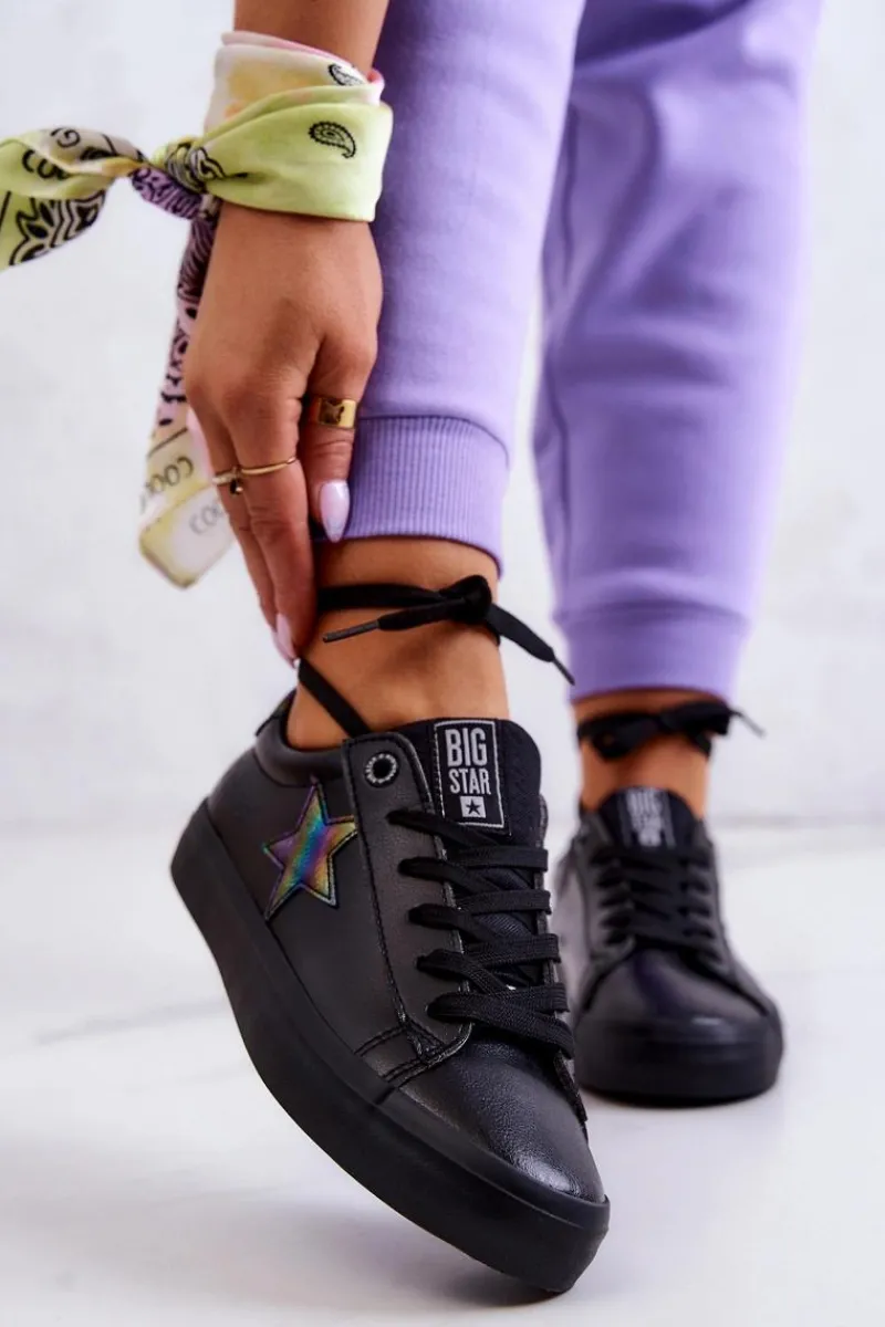 Big Star Shoes Skórzane Tenisówki Gwiazda Big Star JJ274243 Czarne Czarny