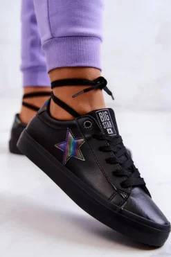 Big Star Shoes Skórzane Tenisówki Gwiazda Big Star JJ274243 Czarne Czarny