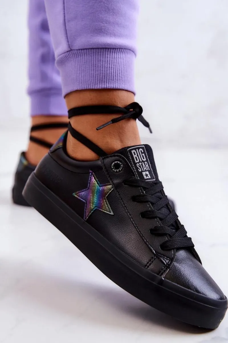 Big Star Shoes Skórzane Tenisówki Gwiazda Big Star JJ274243 Czarne Czarny