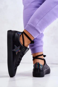 Big Star Shoes Skórzane Tenisówki Gwiazda Big Star JJ274243 Czarne Czarny