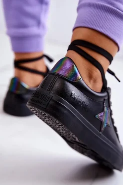 Big Star Shoes Skórzane Tenisówki Gwiazda Big Star JJ274243 Czarne Czarny