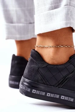 Clearance Skórzane Tenisówki Na Platformie BIG STAR II274070 Czarne Damskie Trampki Damskie Big Star|Trampki Damskie Niskie