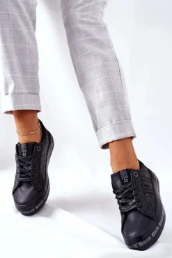 Clearance Skórzane Tenisówki Na Platformie BIG STAR II274070 Czarne Damskie Trampki Damskie Big Star|Trampki Damskie Niskie