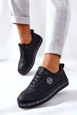 Trampki Damskie Big Star|Trampki Damskie Niskie>Big Star Shoes Skórzane Tenisówki Na Platformie BIG STAR II274074 Czarne