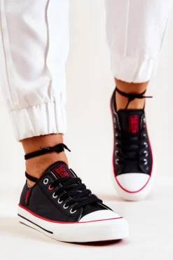 Trampki Damskie Big Star|Trampki Damskie Niskie>Big Star Shoes Skórzane Trampki BIG STAR JJ274129 Czarne Czarny