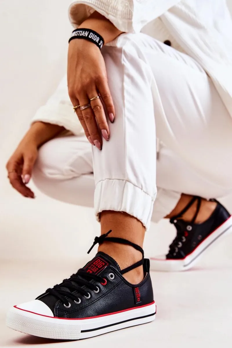 Trampki Damskie Big Star|Trampki Damskie Niskie>Big Star Shoes Skórzane Trampki BIG STAR JJ274129 Czarne Czarny