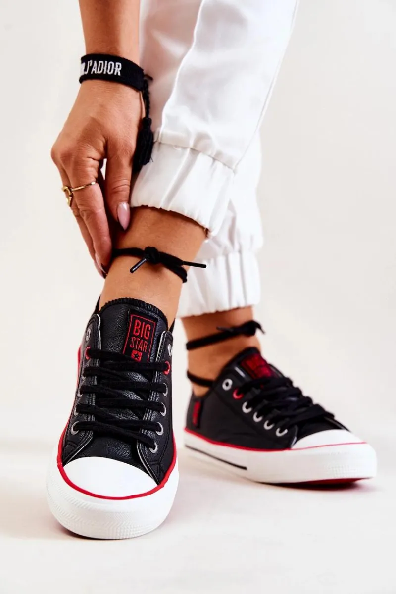 Trampki Damskie Big Star|Trampki Damskie Niskie>Big Star Shoes Skórzane Trampki BIG STAR JJ274129 Czarne Czarny