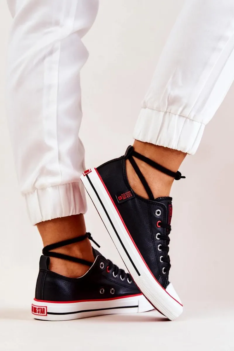 Trampki Damskie Big Star|Trampki Damskie Niskie>Big Star Shoes Skórzane Trampki BIG STAR JJ274129 Czarne Czarny