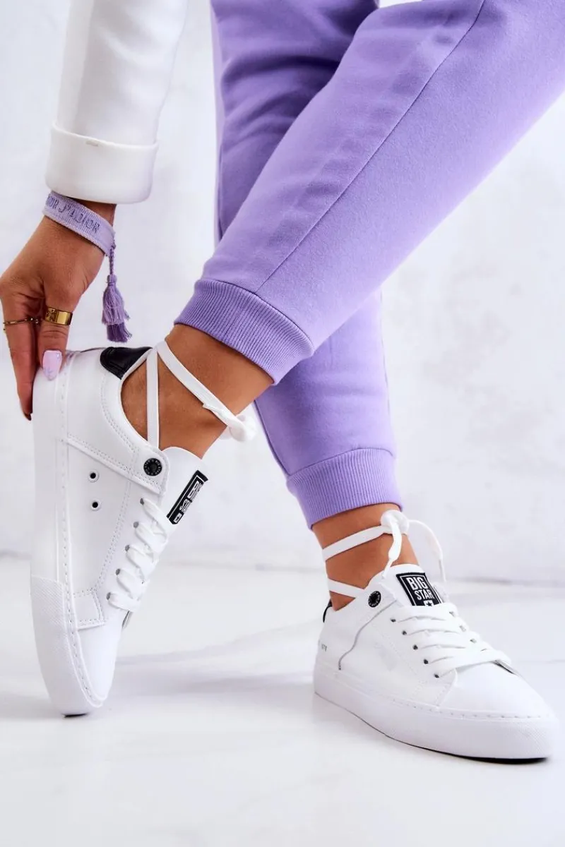 New Skórzane Trampki Big Star JJ274211 Białe Damskie Trampki Damskie Big Star|Trampki Damskie Niskie