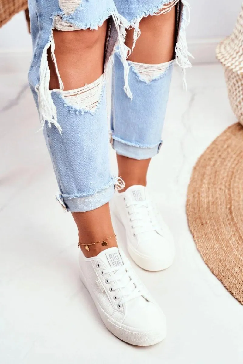 Trampki Damskie Big Star|Trampki Damskie Niskie>Big Star Shoes Skórzane Trampki Damskie Big Star Białe GG274098